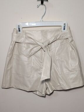 Olivaceous Cream Faux Leather Shorts High-Waist Belted Women’s Size M